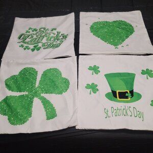 4 Vtg Style Green White St Patty Paddy Day Pillow Cover  Appx 16x16"